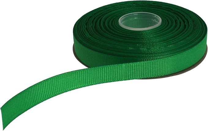 Solid Grosgrain Ribbon 25 Yard Each Roll 100% Polyester Woven Edge (3/8", Green)