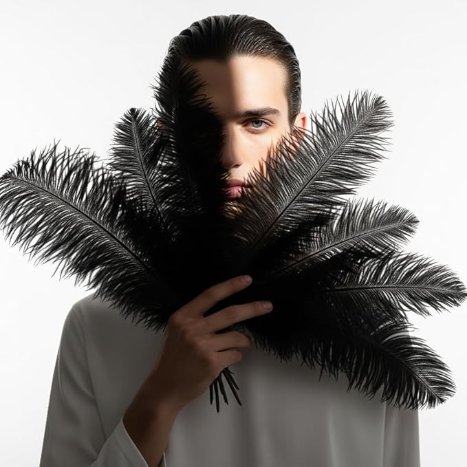Lamar 100 Pcs Black Ostrich Feathers 14-16'' 12-14'' 10-12'' 8-10'' Bulk for Wedding Centerpieces, Event Decor, Floral Arrangement, Home Decor (Black)