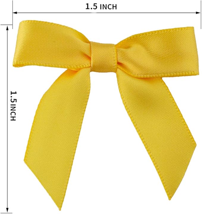 7Rainbows 50pcs Boutique 1.5" Yellow Gold Satin Ribbon Mini Bows for Craft Sewing Scrapbooking Wedding and Gift Wrapping
