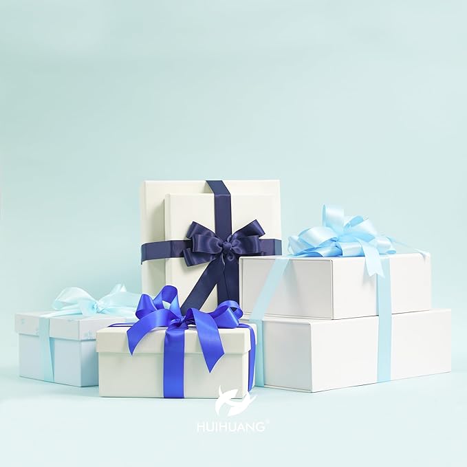 Huihuang Satin Ribbon for Gift Wrapping, Baby & Light Blue/Navy Blue Ribbon for Gift Wrap, DIY Crafts, Baby Shower Decor - 6 Colors x 5 Yards Each