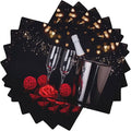 Red Rose Wine Linen Table Placemats Set of 6 Romantic Floral Modern Art Placemat Indoor Outdoor Party Home Desktop Kitchen Dining Room Decoration 12x18 Inch