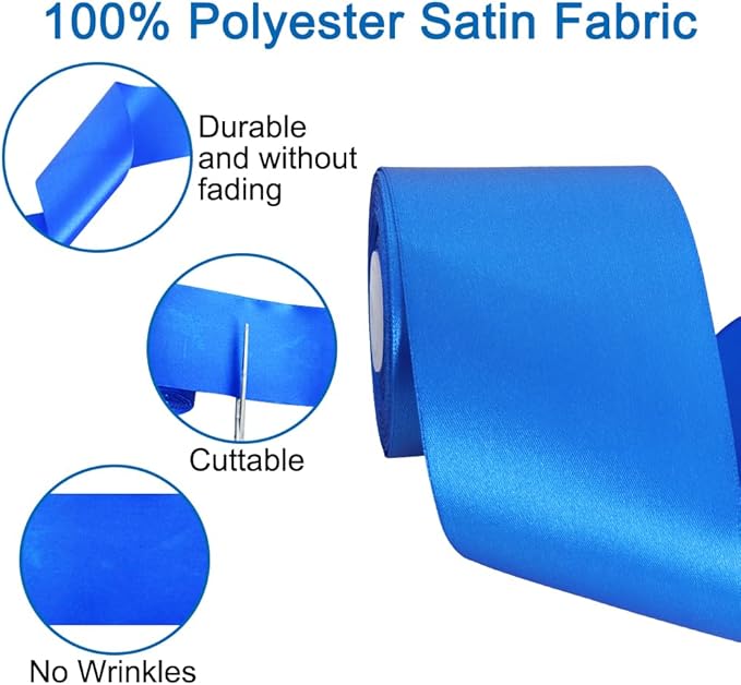 TONIFUL Royal Blue Satin Ribbon 3 Inch X 25yds Solid Silk Ribbons for Gift Wrapping, Craft, Floral Bouquets, Valentine's Day Christmas Gift Wrapping, Party Wedding Decoration
