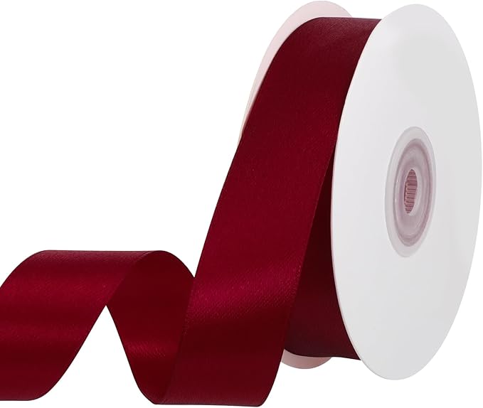 Wine Red Ribbon 1 inch 60 Yards Double Faced Red Satin Ribbon for Crafts Wedding Invitation Bows Making Gift Wrapping Decorations