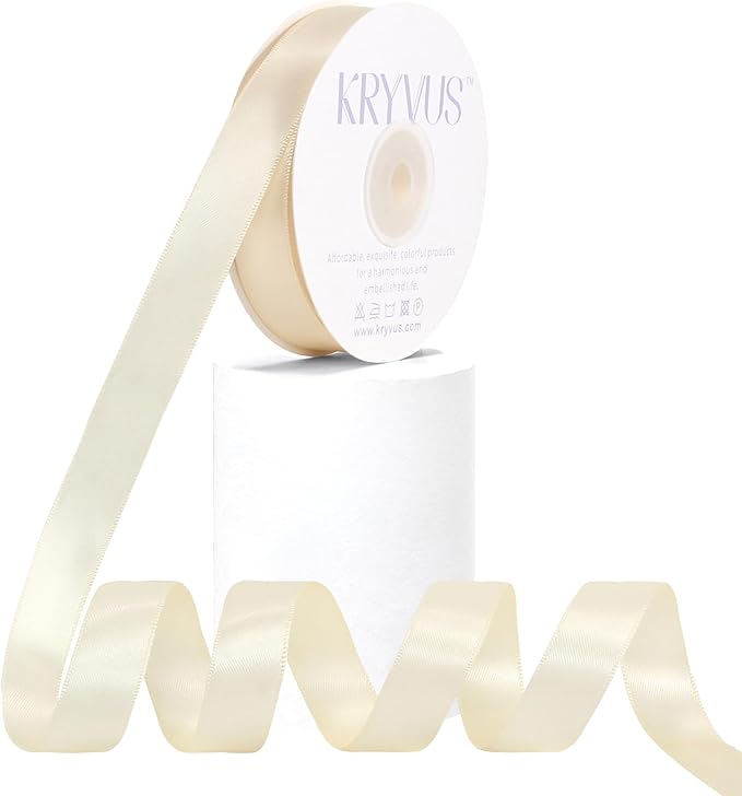 Premium Double Faced Satin Cream Ribbon, 7/8 Inch X 25 Yards, Perfect for Gift Wrapping, Crafts, Wedding Decor