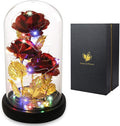 Christmas Flower Gifts for Women,Anniversary Rose Galaxy Flower Rose in Glass Dome,Light Up Rose Flowers with 2 Light Modes, Enchanted Rose Gifts for Women for Christmas Birthday Valentines Wedding