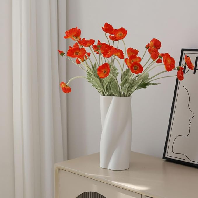 2 Pcs Artificial Fake Flowers Plants Poppies Silk Flower Arrangements Wedding Bouquets Decorations Plastic Floral Table Centerpieces for Home Kitchen Garden Party Decor Approx 23.6" High - Dark Orange