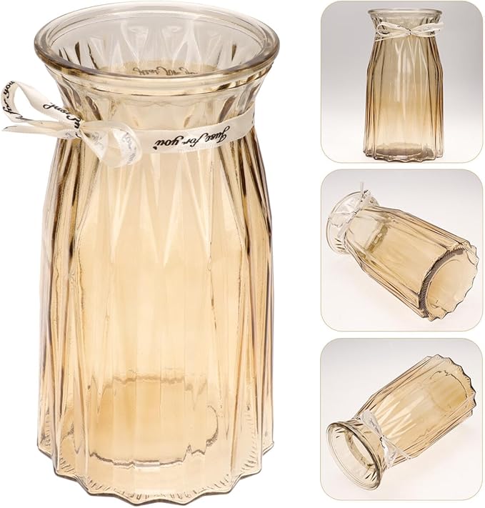 Nordic Style Glass Vase Amber Color Decorative Hydroponic Flower Bottle Elegant Planter Pot for Home Office Festival Display