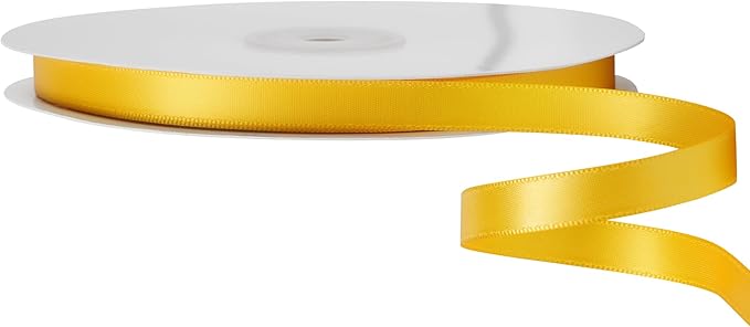 LIUYAXI Yellow Double Faced Satin Ribbon, 3/8" X Continuous 100 Yards, Ribbons Perfect for Gift Wrapping Bows Bouquet Wedding Decor DIY Craft and More