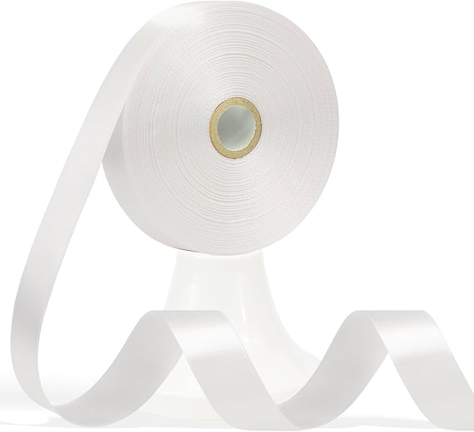 60 Yards White Satin Ribbon 3/4 Inch, Solid Polyester Fabric Ribbon for Gift Wrapping, Crafts, Flower Bouquet, Wedding, Baby Shower, Festival, Christmas, Halloween