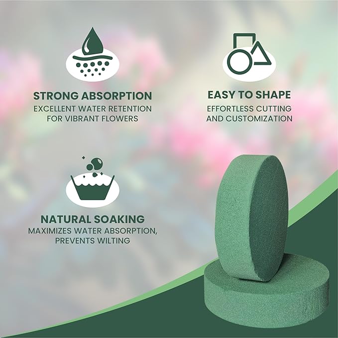 Lageza Pack of 6 Round Floral Foam Blocks (3” X1.5”) Dry & Wet Green Flower Foam Blocks for Fresh & Artificial Flower Arrangements, Party Decorations, Florist Supplies (Size: 3 Inch)
