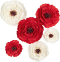 Paper Flower Decorations for Wall, Flower Wall Decor for Birthday Wedding Backdrop Baby Nursery Wall Decor Baby Showers Bridal Shower (Red+White, 6Pcs)