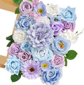 Serwalin Artificial Blue & Purple Flowers, Silk Fake Flowers for DIY Wedding Bouquets Cake Flowers, Table Centerpieces Baby Shower Birthday Party Home Decorations