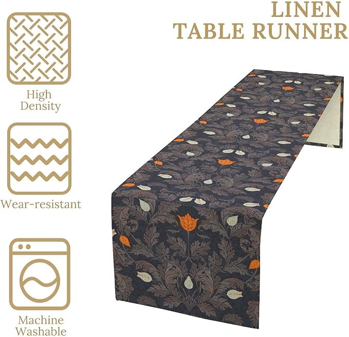 Vintage William Morris Table Runner, Retro Botanical Floral Plant Nature Design Table Runner for Kitchen Dining Wedding, 13x70 Inch