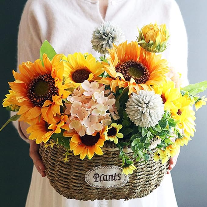 ZEYGLXC 12 Pack Artificial Sunflowers Bouquets with Stems for Wedding Home Kitchen Table Birthday Decor Indoor Outdoor, Faux Sunflowers with 4 Big Sunflowers Heads 9 Small Sunflowers Heads