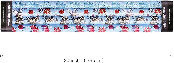 WRAPAHOLIC 30 Inch Christmas Wrapping Paper Roll - Jumbo Roll Red and Blue Snow Globe, Pinecone, Poinsettia, Christmas Tree Wrapping Paper - 4 Rolls - 30 Inch x 120 Inch Per Roll