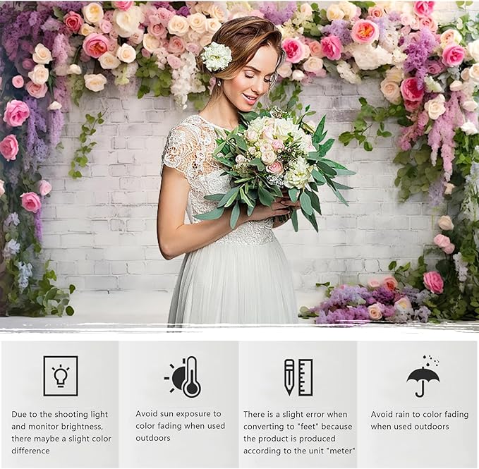 YongFoto Retro White Brick Wall Floral Arch Backdrop 12x8ft Rose Flowers Vine Leaves Photography Background Birthday Bridal Shower Wedding Party Banner Room Decor Portraits Photoshoot Wallpaper
