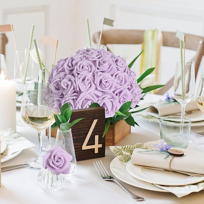 IPOPU 100Pcs Artificial Foam Roses Flowers Heads, 3in Stemless Lilac Foam Fake Flowers Bulk for Crafts, Wall Decorations, DIY Wedding Receptions, Bridal Shower, Faux Bouquets, Party Home Decor(Lilac)