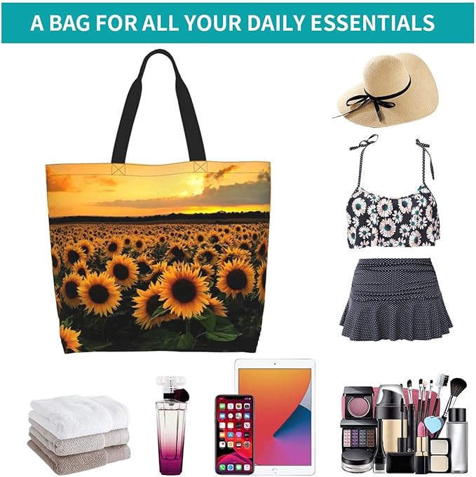 Sunflower Tote Bag For Women, Waterproof Shoulder Bags Big Reusable Grocery Handbag For Shopping Picnic Work Beach