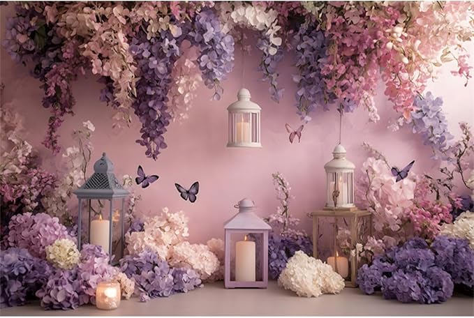 YongFoto Elegant Flower Wall Backdrop 10x7ft Floral Butterfly Candle Photography Background Baby Bridal Shower Wedding Girl Birthday Party Banner Room Decor Portrait Photoshoot Wallpaper Photo Booth