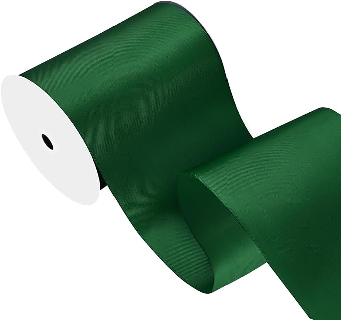 Forest Green Satin Ribbon 4 inch X 15 Yards Polyester Ribbon for Gift Wrapping Very Suitable for Weddings Party Hair Bow Invitation Decorations and More