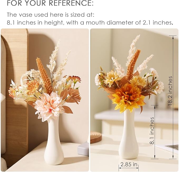 Fake Flower Bouquet, Faux Flower Arrangement for Decorating Kitchens, Bedrooms, Bathrooms, Realistic Artificial Flowers Made of Silk & Plastic, Floral Decoration with Dahlia & Small Blossoms
