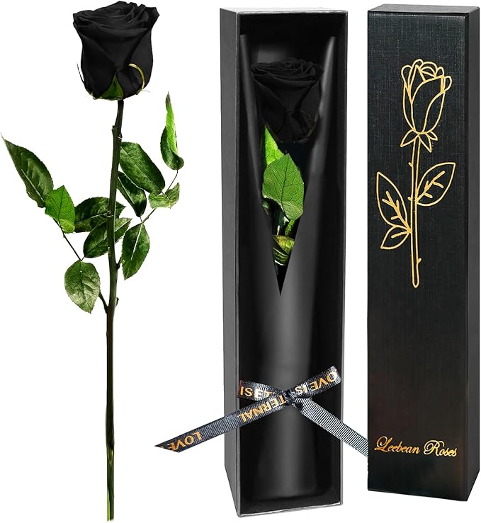 Black Single Forever Roses in a Box,Preserved Flowers for Delivery,Preserved Rose Gifts for Women, Real Roses Gift for Her, Mom Birthday Gifts, Mothers Day Flowers,Valentines Flowers