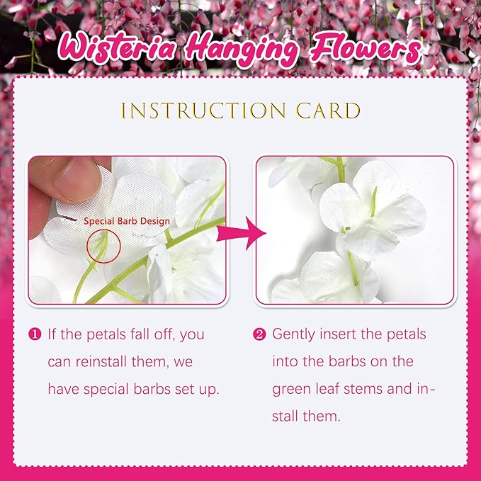 36 Pack Fuchsia Wisteria Hanging Flowers, 3.44 Ft Fake Hanging Flowers, Artificial Wisteria Garland Vines for Wedding Room Backdrop Outdoor Patio Garden Decoration
