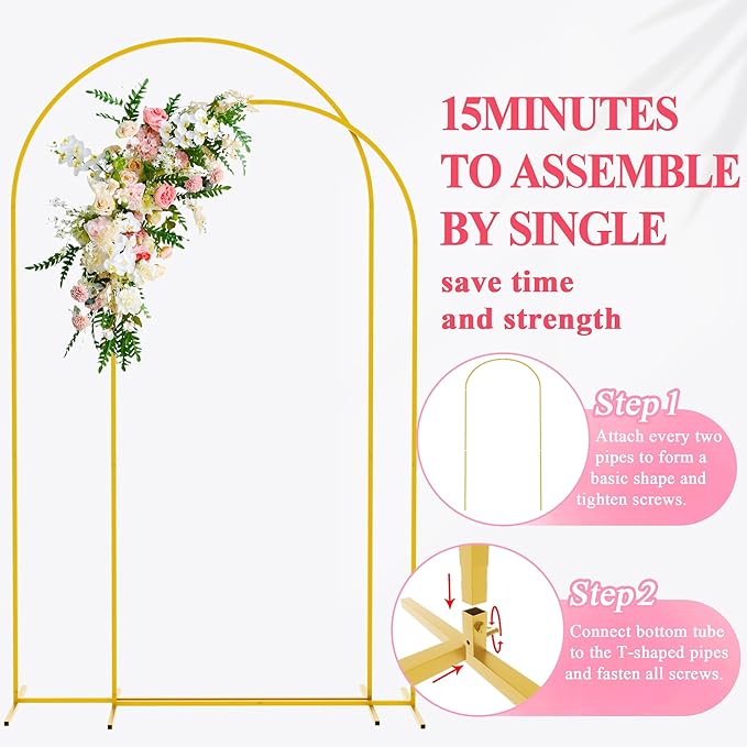 Wokceer Wedding Arch Backdrop Stand 7.2FT, 6.6FT White Metal Arch Stand Set of 2 for Birthday Party Wedding Ceremony Baby Shower Graduation Decoration