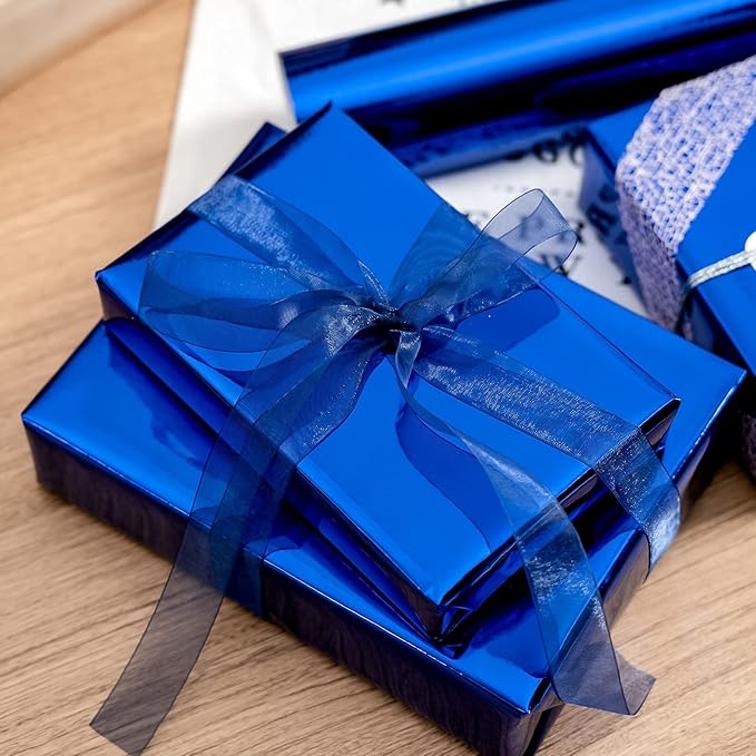RUSPEPA Royal Blue Metallic Wrapping Paper - Solid Color Paper Perfect for Wedding, Birthday, Christmas, Baby Shower - 17 Inches X 32.8 Feet