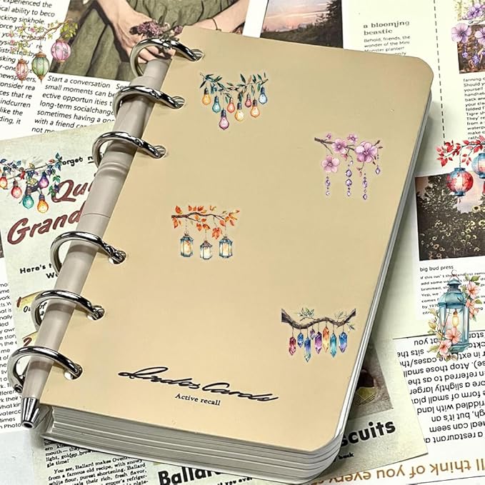 50PCS Watercolor String Light Stickers - Transparent PET Waterproof Lantern Decals for DIY Crafts, Journals, Bottles, Phone Cases