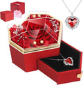Preserved Red Real Rose with Necklace Forever Flowers Diamond Shaped Box for Mom Wife Girlfriend Grandma on Mothers Day Birthday Valentines Christmas Anniversary Beatiful Gifts for Women…