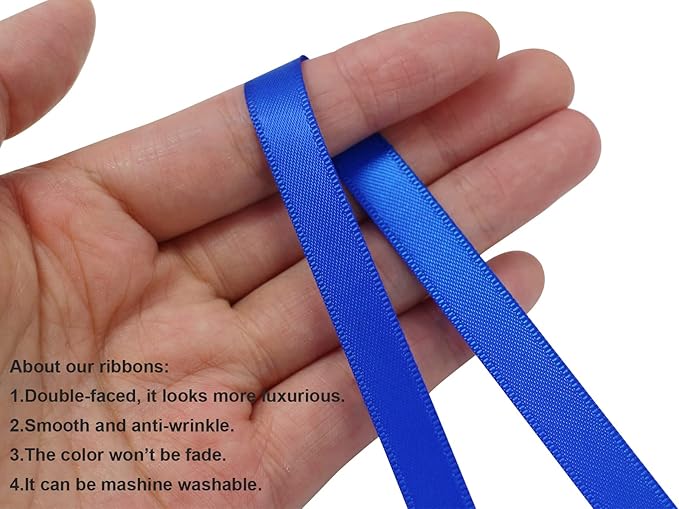 Royal Blue Double Faced Satin Ribbon 3/8 inch Flower Boutique Gift Wrapping Ribbon 10mm 100yards Continuous Fabric Silk Bow Ribbon for Christmas-DIY Crafts Hair Headband-Sewing-Wedding Decoration