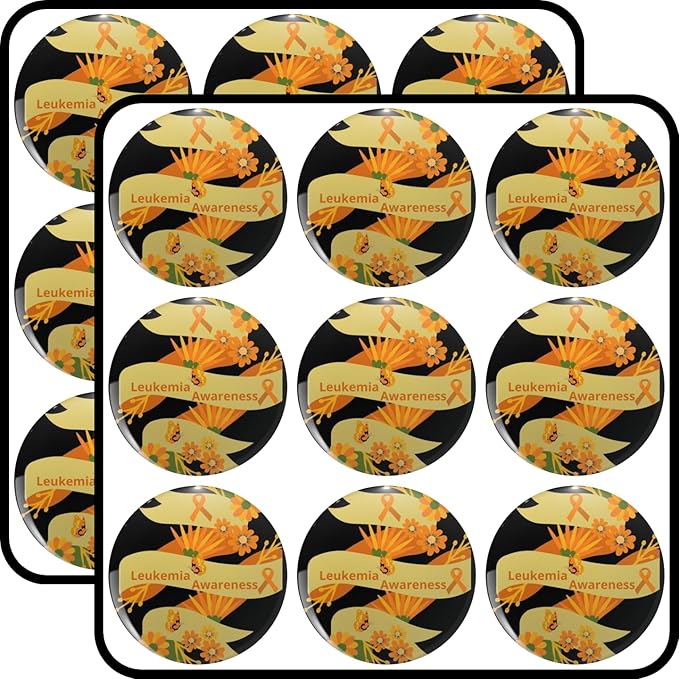 Leukemia Awareness Design with Orange Ribbon, Butterflies, and Flowers or Awareness Pattern 2" 18 Pack Scrapbooking Stickers Waterproof Vinyl Decals