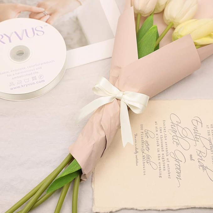 Cream Satin Ribbon, Double Faced 1/2 Inch X 25 Yards Cream Ribbon, Premium Satin Ribbon for Gift Wrapping, Crafts, Hair Bow Making, Sewing, Flower Bouquet, Wedding Party Decor