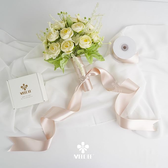 MEEDEE Vanilla Satin Ribbon 2 Inch Vanilla Ribbon Lux Double Faced Ribbons by 25 Yards Silk Ribbons for Gift Wrapping, Satin Weddings, Flower Bouquet, Holiday Decorating