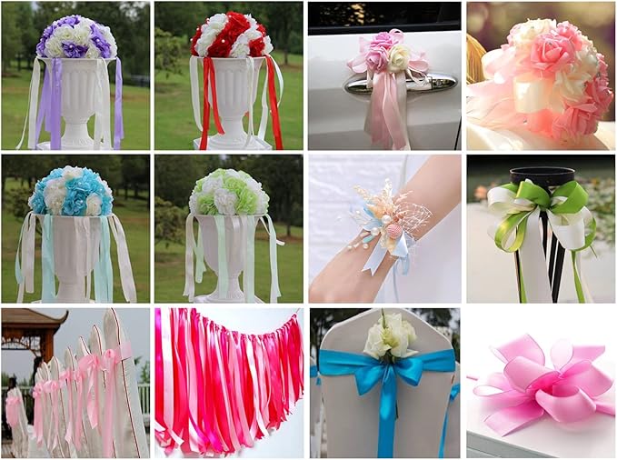 White Double Faced Satin Ribbon for Wedding Decorations 1-1/2 inch Flower Boutique Gift Wrapping Ribbon 1.5inch 50yards Fabric Silk Bow Ribbon for Valentine's Day,DIY Crafts Hair Headband-Sewing