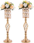 24in Metal Diamond Crystal Wedding Centerpiece Vases for Tables Set of 2, Gold Versatile Tall Flower Holders Centerpiece Flower Stands for Wedding Party Reception Dining Room Living Room Décor