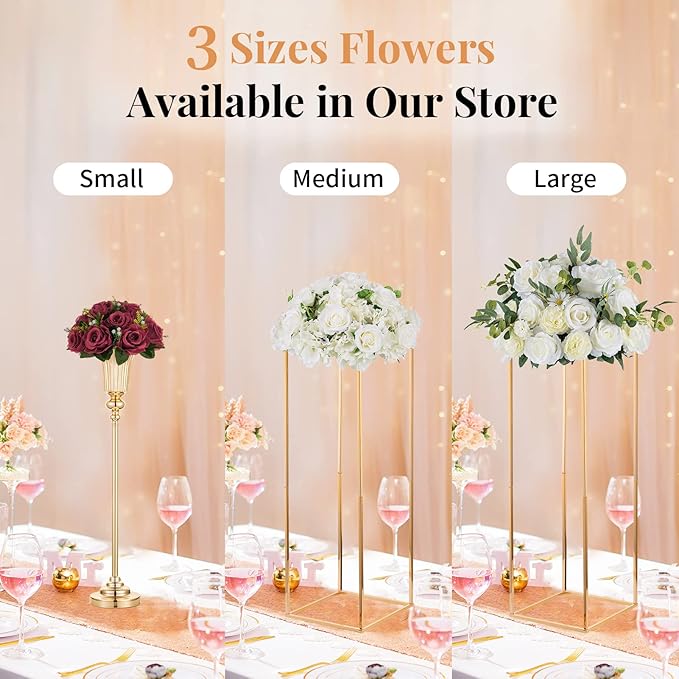 NUPTIO Flower Ball Arrangement Bouquet - 10 Pcs 9.5 inch Diameter Burgundy Fake Flowers Roses Balls for Centerpieces Tables - Artificial Rose Arrangements for Wedding Centerpiece Table Decorations