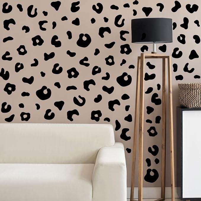 10 Sheets 360Pcs Leopard Wall Decals Removable Peel & Stick Wall Stickers Self-Adhesive Animal Print Vinyl Decor for Nursery, Car,Door, Home, Bedroom, DIY Easy Installation (Black)