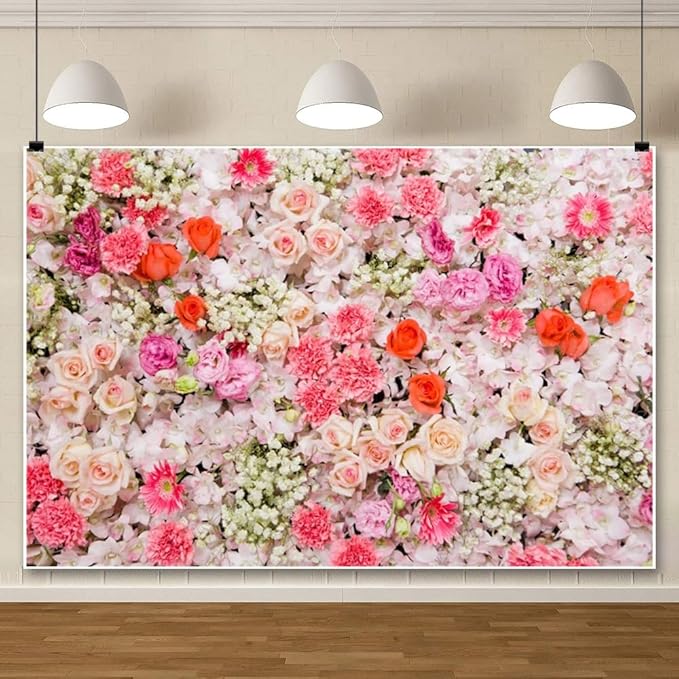 Leowefowa Floral Wall Backdrop for Spring 10x6.5ft Vinyl Pink Rose Flowers Photography Background Wedding Bridal Baby Shower Birthday Party Decorations Photo Studio Booth Props Banner