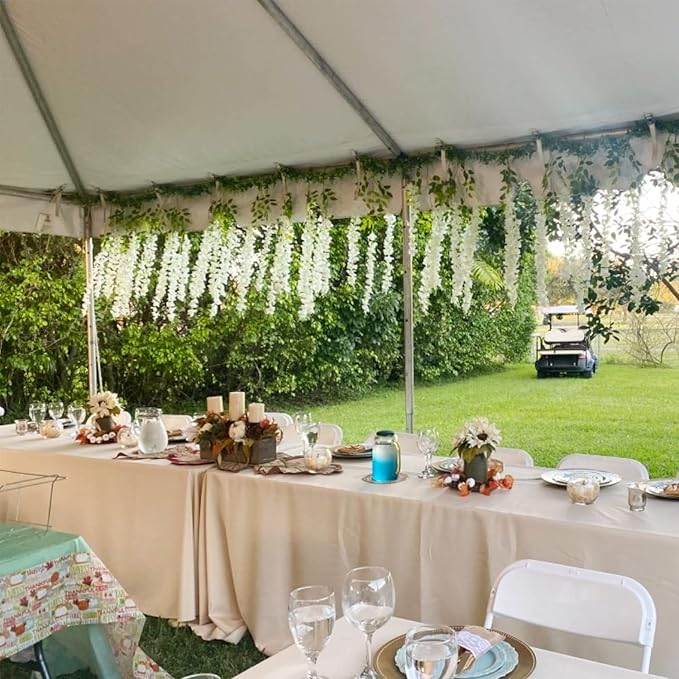 Artificial Wisteria Hanging Flowers Fake Wisteria Flower Garland Silk Vines Rattan Decor for Home Wedding Arch Wall Garden Greenery Bedroom Outdoor Office Party Decoration (36, White)