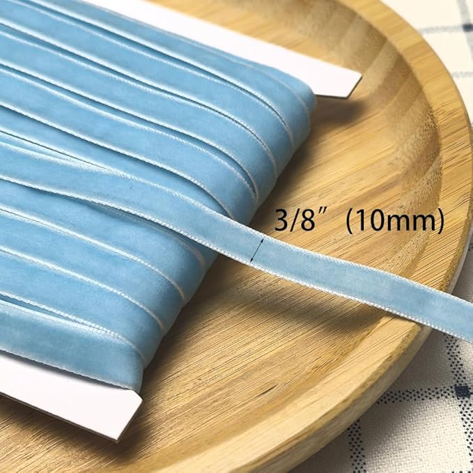 Chenkou Craft Light Blue 25 Yards 3/8" Velvet Ribbon Lots Bulk (Light Blue, 3/8"(10mm))