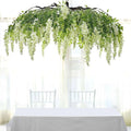 Efavormart 55" Cream Artificial Silk Wisteria Vine Round Hanging Canopy, Draping Garland Flower Chandelier with Interchangeable Branches