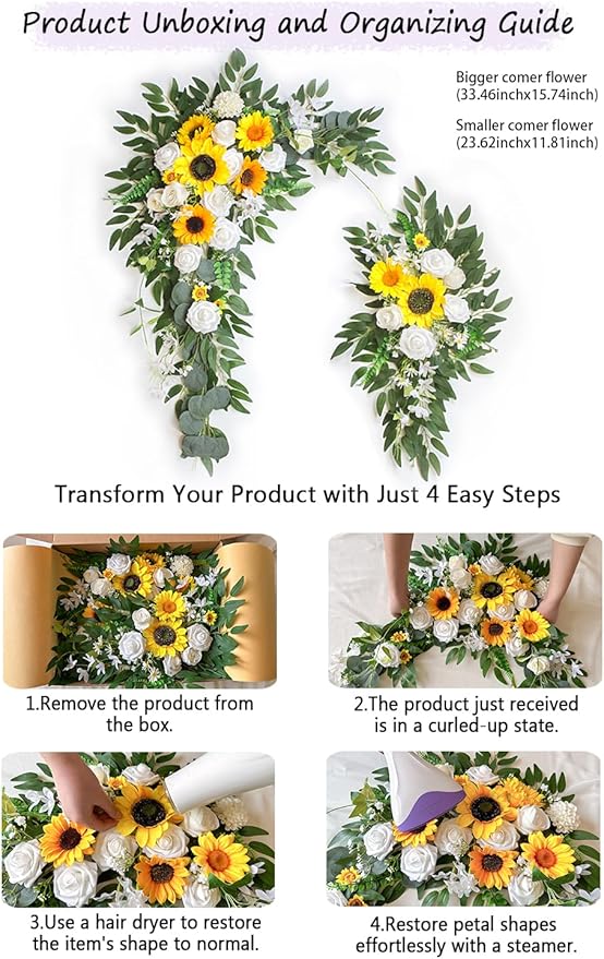 Artificial Flowers Wedding Arch Decor Arch Flowers (Set of 2) for Wedding Welcome Sign and Backdrop Decoration (New Sunflower)