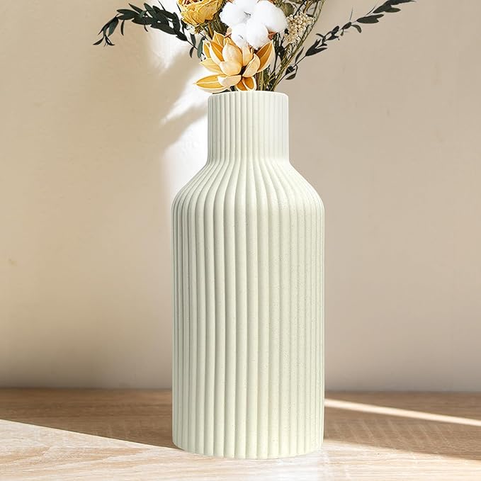Ceramic Flower Vase, Minimalist Modern Home Decor, Matte Finish Pampas Grass Vase for Table, Fireplace, Shelf, Mantel, Entryway and Centerpieces (Off White)