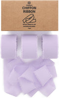 Vitalizart Lavender Purple Chiffon Silk Ribbon 1" x 21 Yd Fringe Fabric Package (3 Rolls * 7 Yd) for Wedding Invitations Bridal Bouquets Decorations Gifts Wrapping & Bow Making Lilac