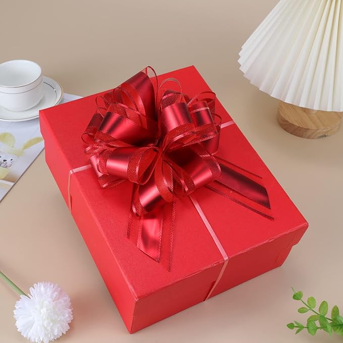 12 Pieces Pull Bow Wrapping Pull Bow Ribbon Pull Bows for Wedding Baskets,6 Inches Diameter Gift Bows, Large Bows for Presents. (Red)