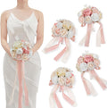 TINGE TIME Bridesmaid Bouquets for Wedding Set of 4 7 Inch Champange & Pink Wedding Bouquets Artificial Silk Flowers Bridal Bouquets for Bridesmaids, Wedding Decor, Anniversary, Party