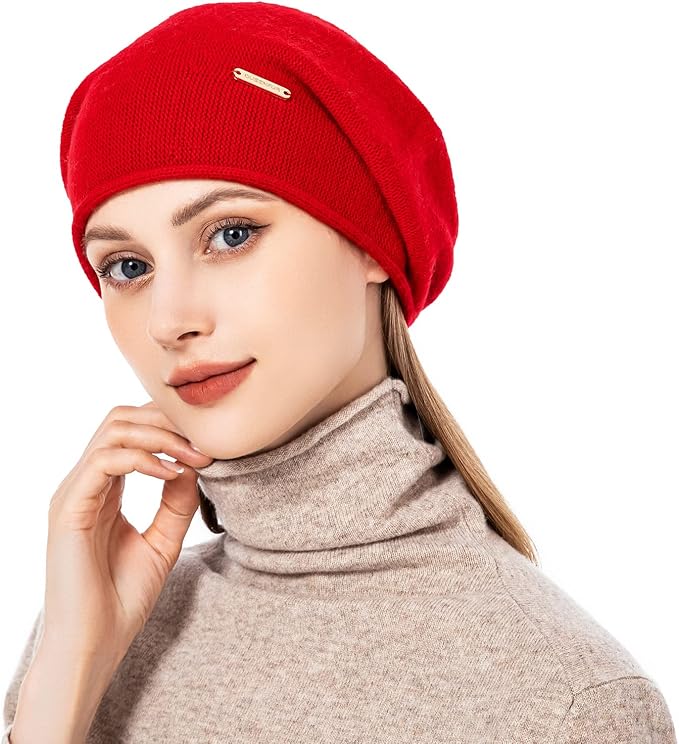 QUEENFUR Knit Slouchy Beanie Hats for Women Cashmere Ski Cap Knitted Wool Soft Warm Winter Hat