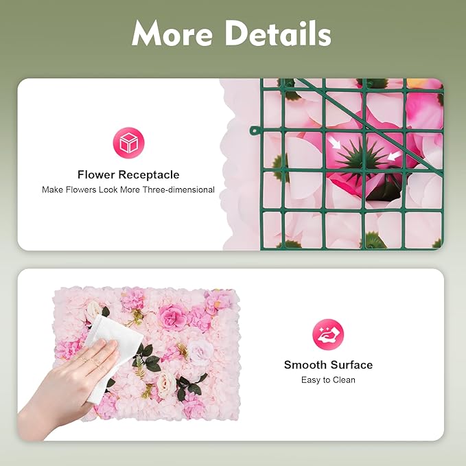 LOYALHEARTDY 12 Pack Artificial Flower Wall Panels 24" x 16" Flower Wall Panel Backdrop Faux Hydrangea Rose Flower Backdrop Panels for Wall Decor Wedding Party Event Decoration